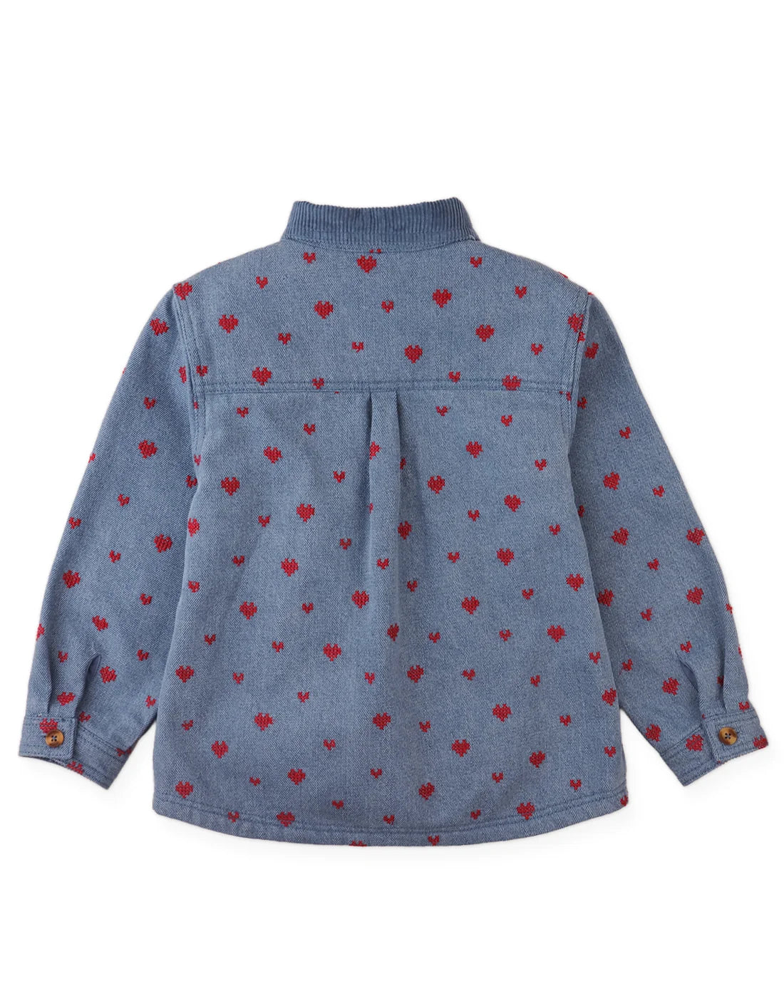 Josefina Denim Shirt with Heart Embroidery and Corduroy Collar