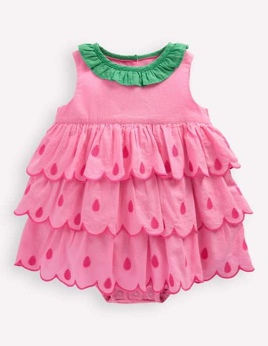 Ruffle Woven Romper-Bubblegum