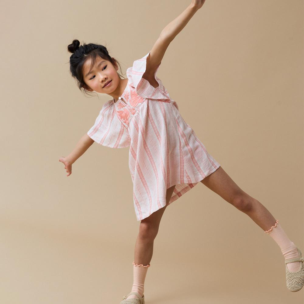 Girls Elsie Stripey Dress With Kimono Sleeves