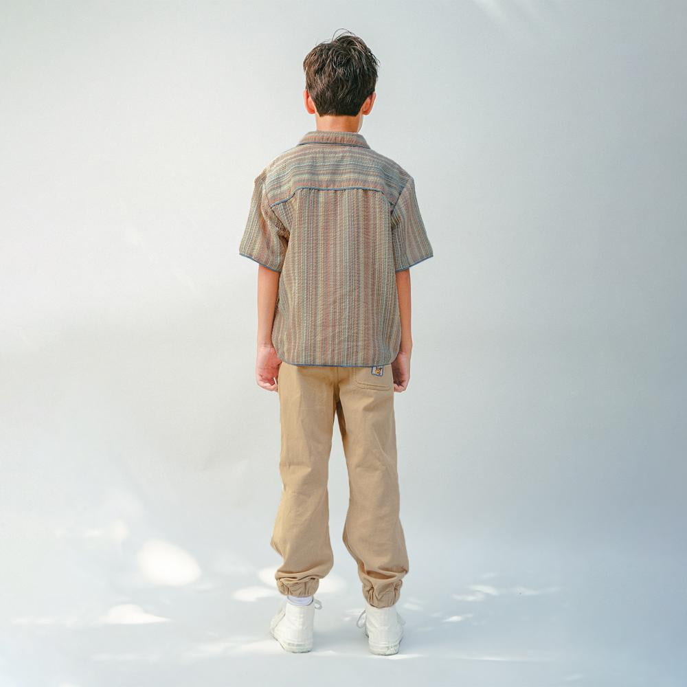 Billy Cotton Linen Shirt With Chambray Piping And Microstripes
