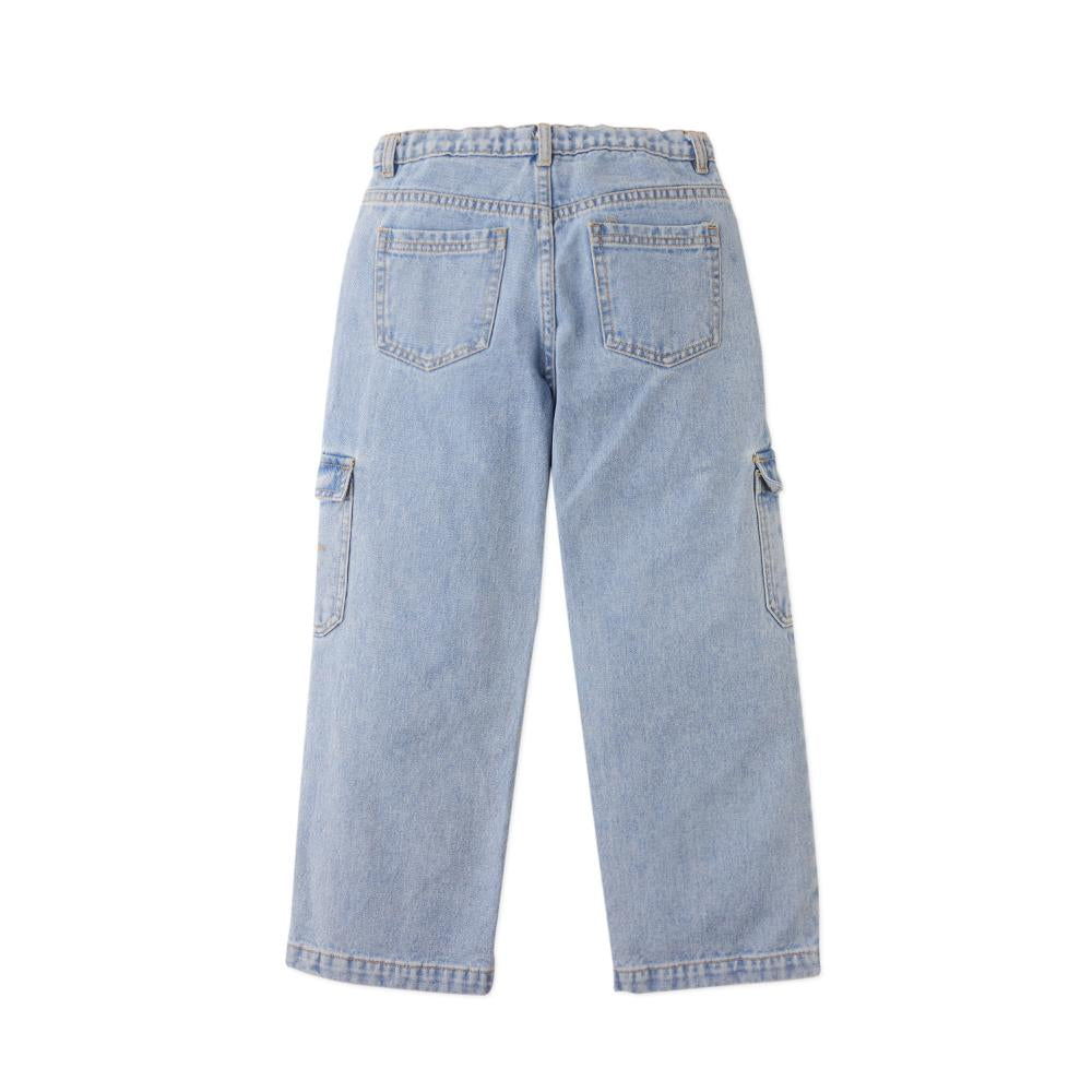 Prim Denim Loose Cargo Pants With Banana Print