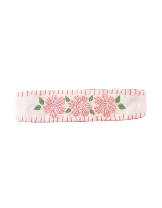 Baby Girls Casey Turban With Floral Embroideries And Blanket Stitch