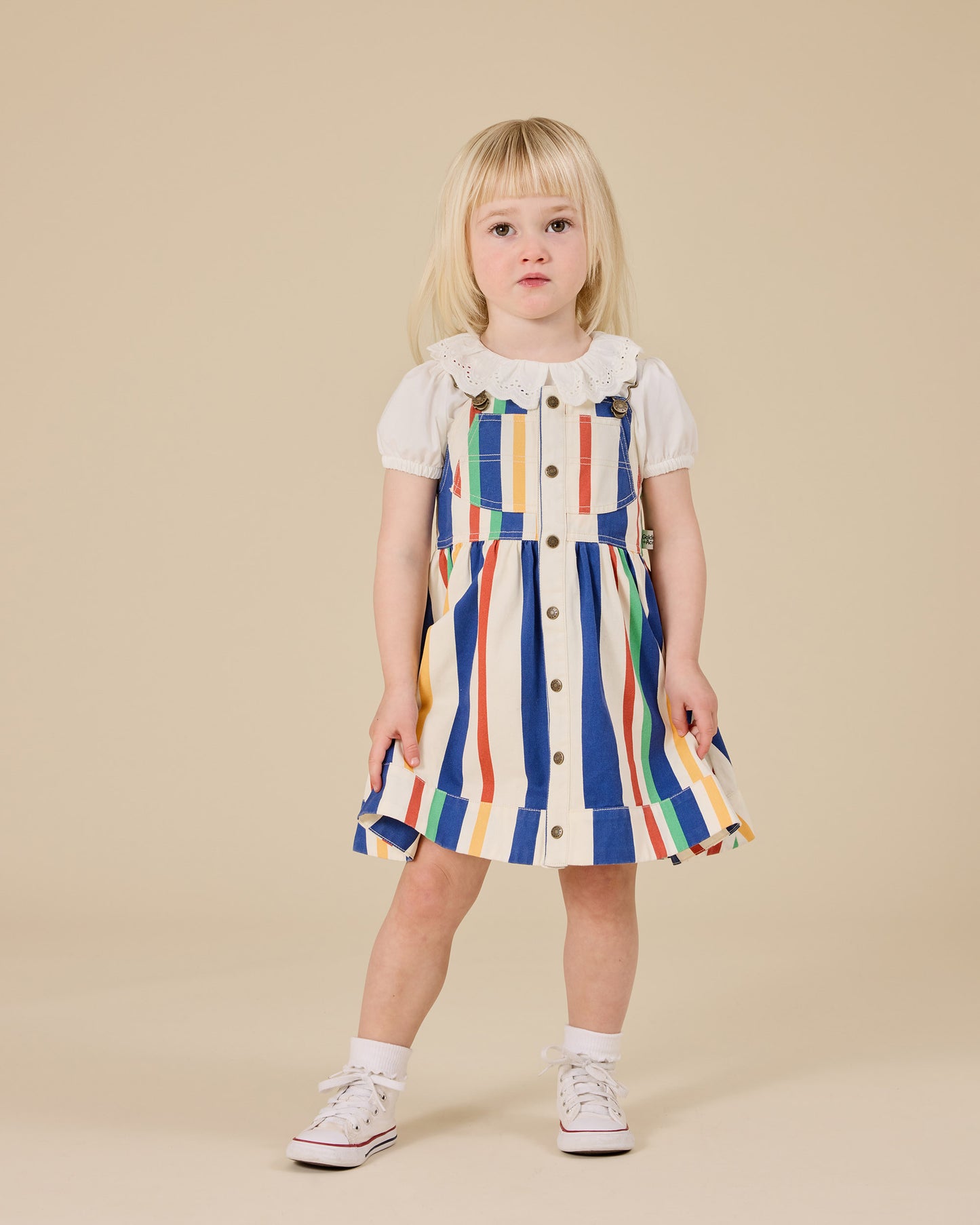 90's Bold Stripe Heidi Denim Pinafore Dress
