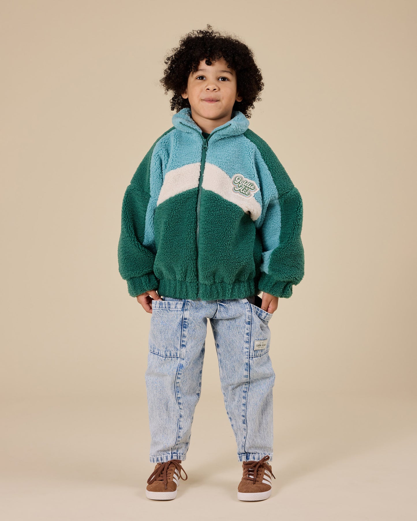 Frankie Sherpa Jacket Teal/Cream/Dark Jade