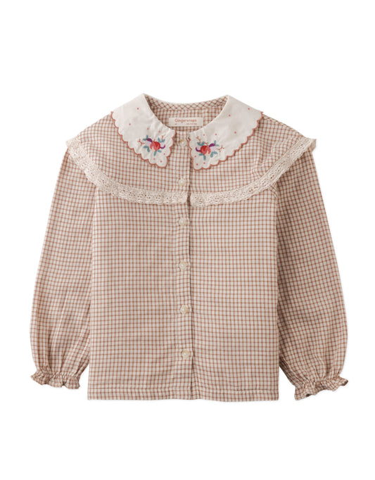 Bernadette Long Sleeve Shirt with Embroidered Collar