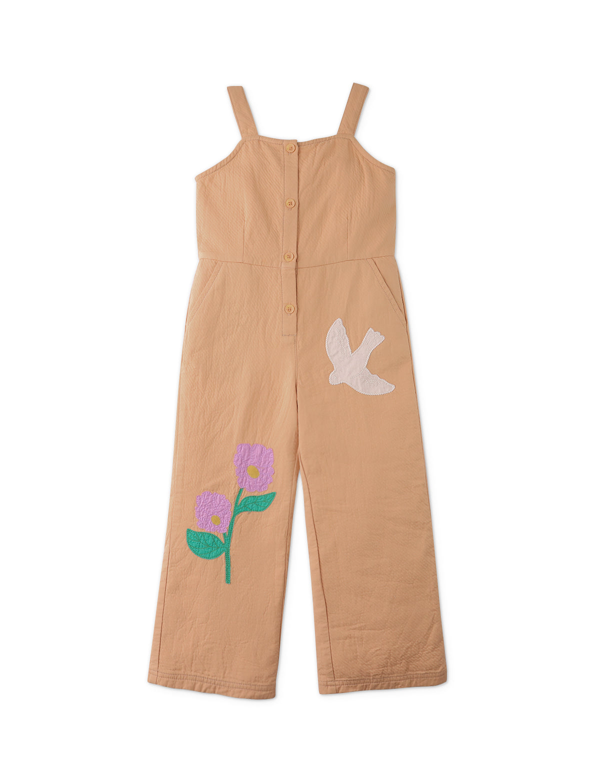 Girls Eunice Strappy Jumpsuit With Front Buttons And Appliques