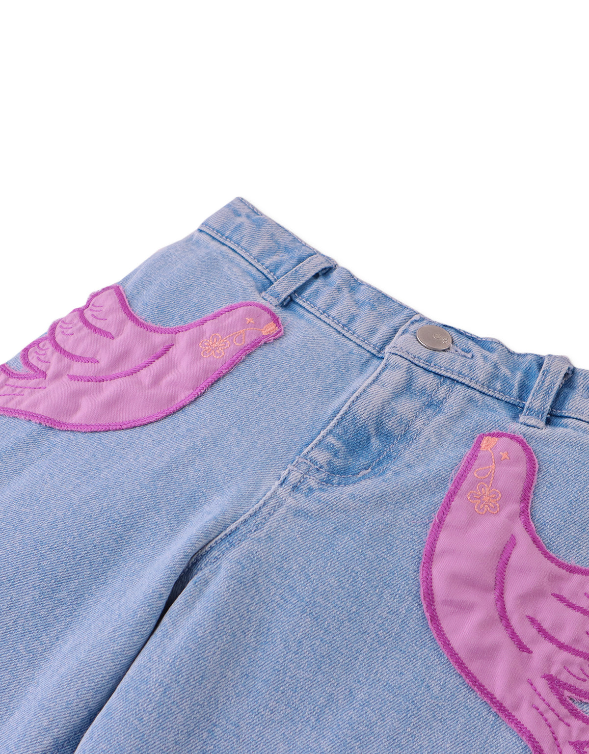 Girls Esme Denim Pants With Bird Patch Pocket