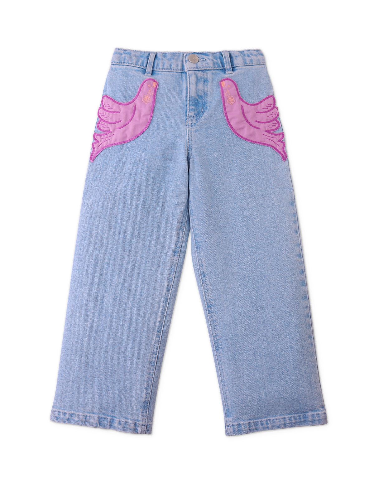 Girls Esme Denim Pants With Bird Patch Pocket
