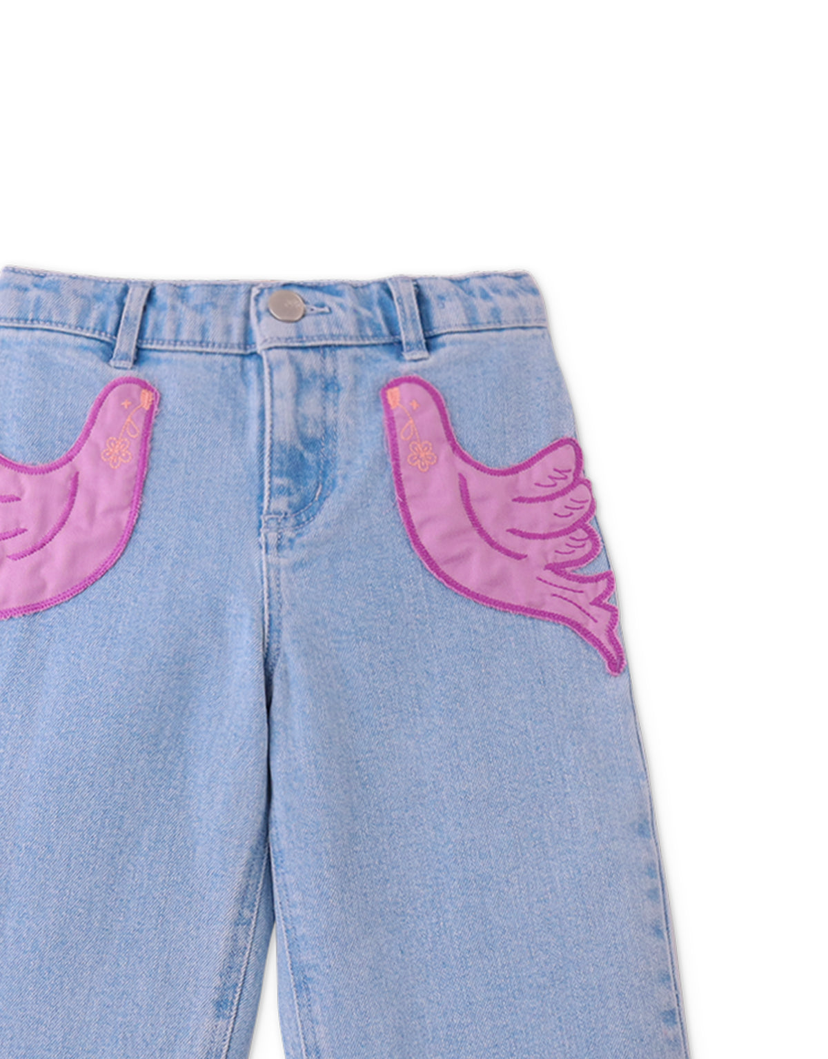 Girls Esme Denim Pants With Bird Patch Pocket