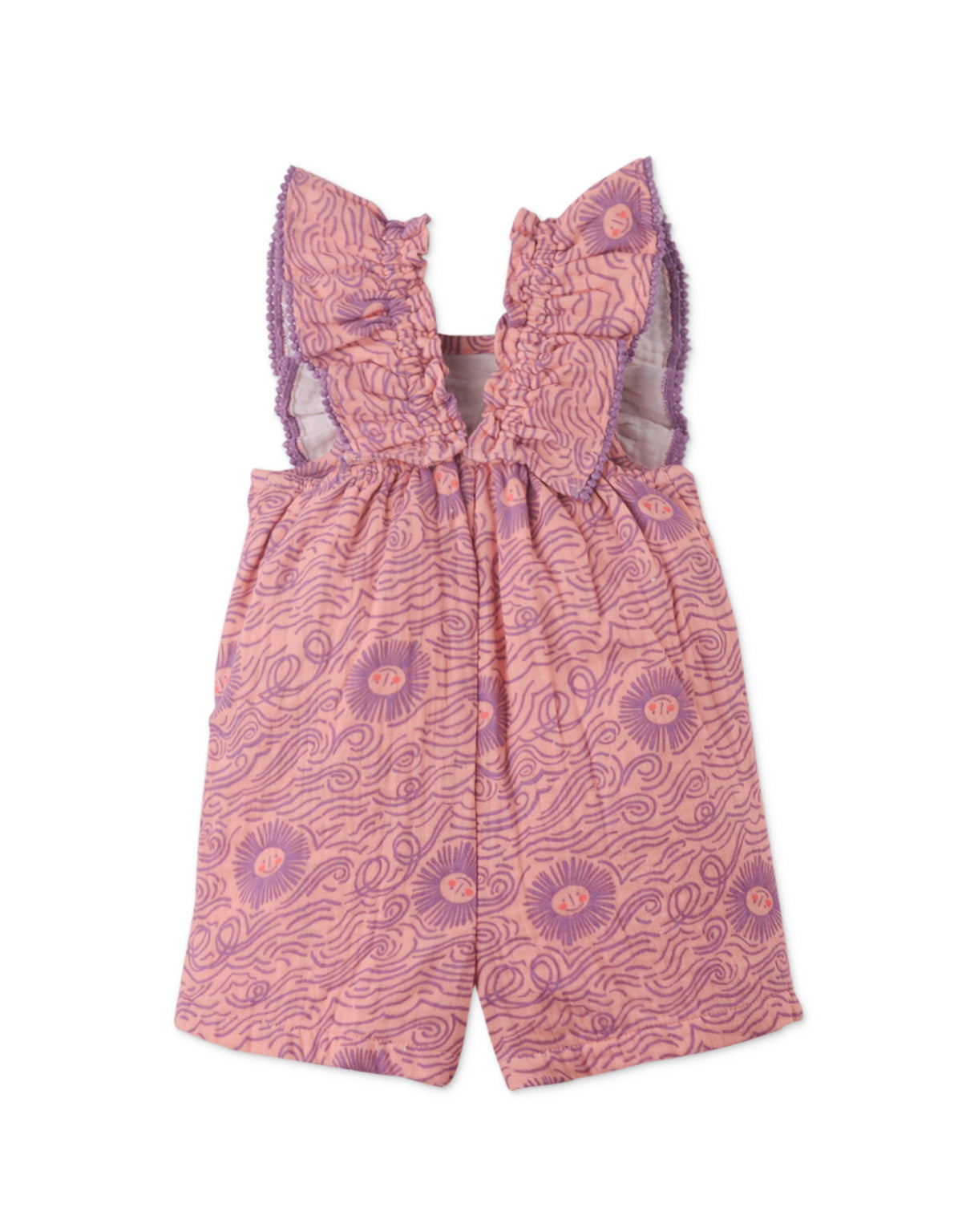 Baby Girls Zoya Playsuit In Sunwave Print With Ruffle Sleeves