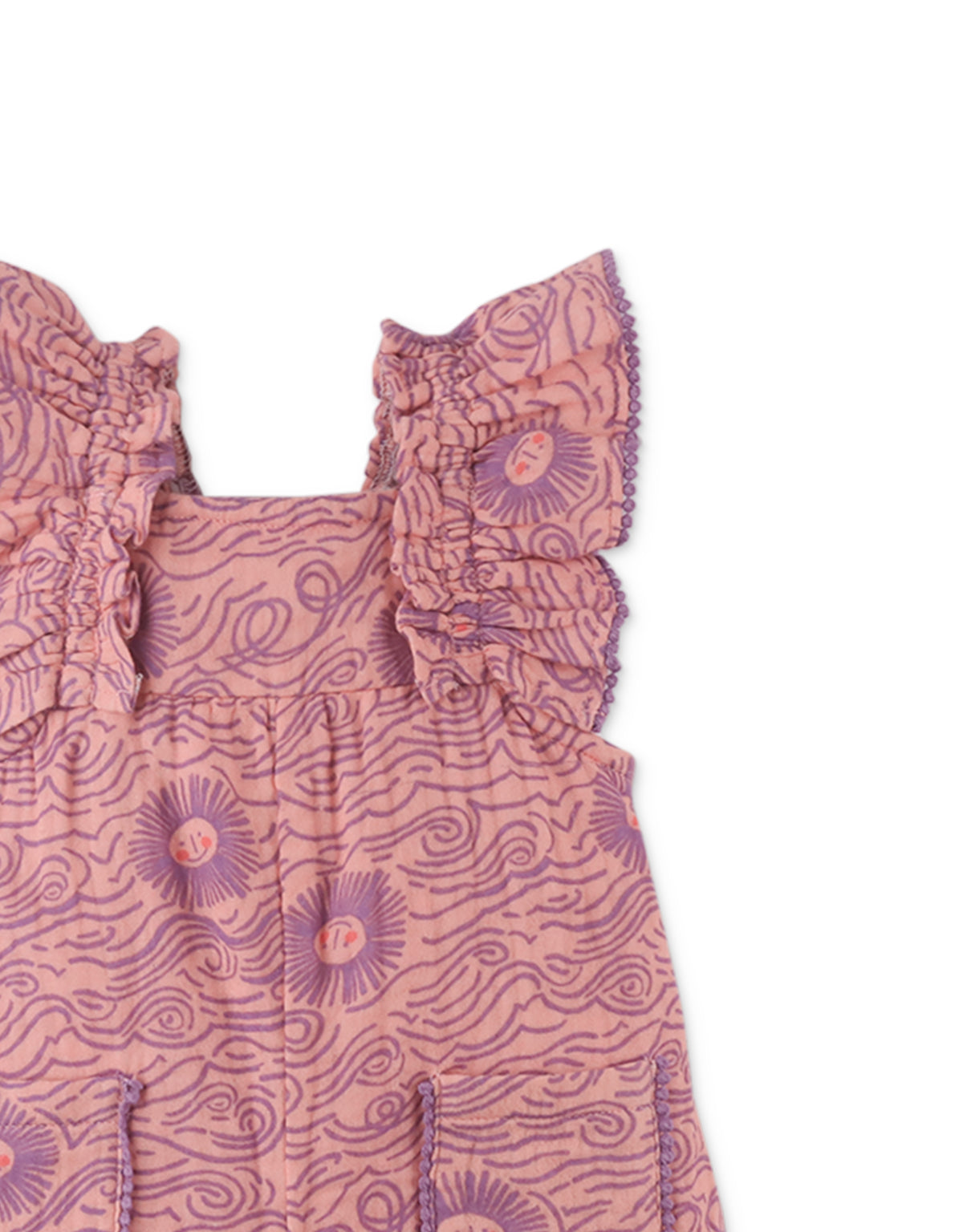 Baby Girls Zoya Playsuit In Sunwave Print With Ruffle Sleeves