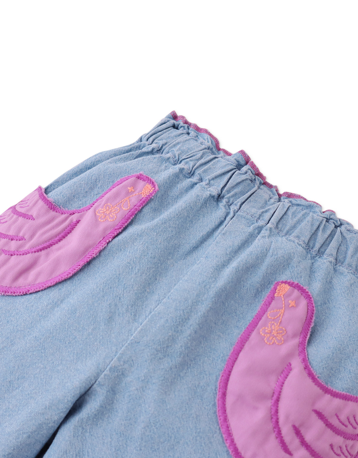 Baby Girls Mini Esme Denim Pants With Bird Patch Pocke