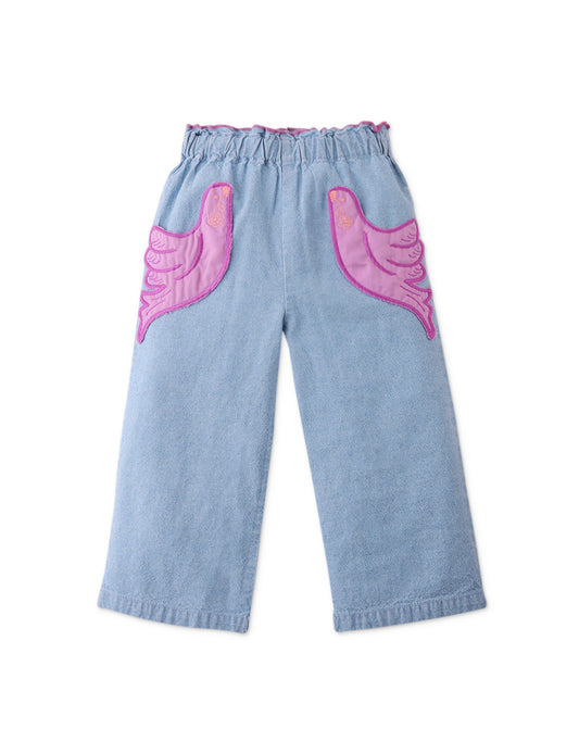 Baby Girls Mini Esme Denim Pants With Bird Patch Pocke