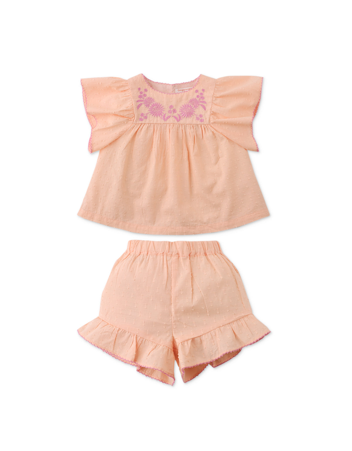 Baby Girls Alana Top And Shorts Set With Floral Embroidery