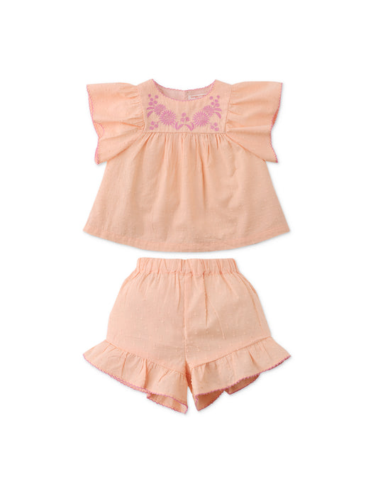 Baby Girls Alana Top And Shorts Set With Floral Embroidery