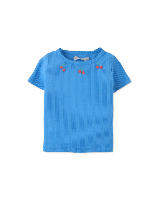 Baby Girls Jacinth Ribbed Tee With Cherry Bullion Embroidery