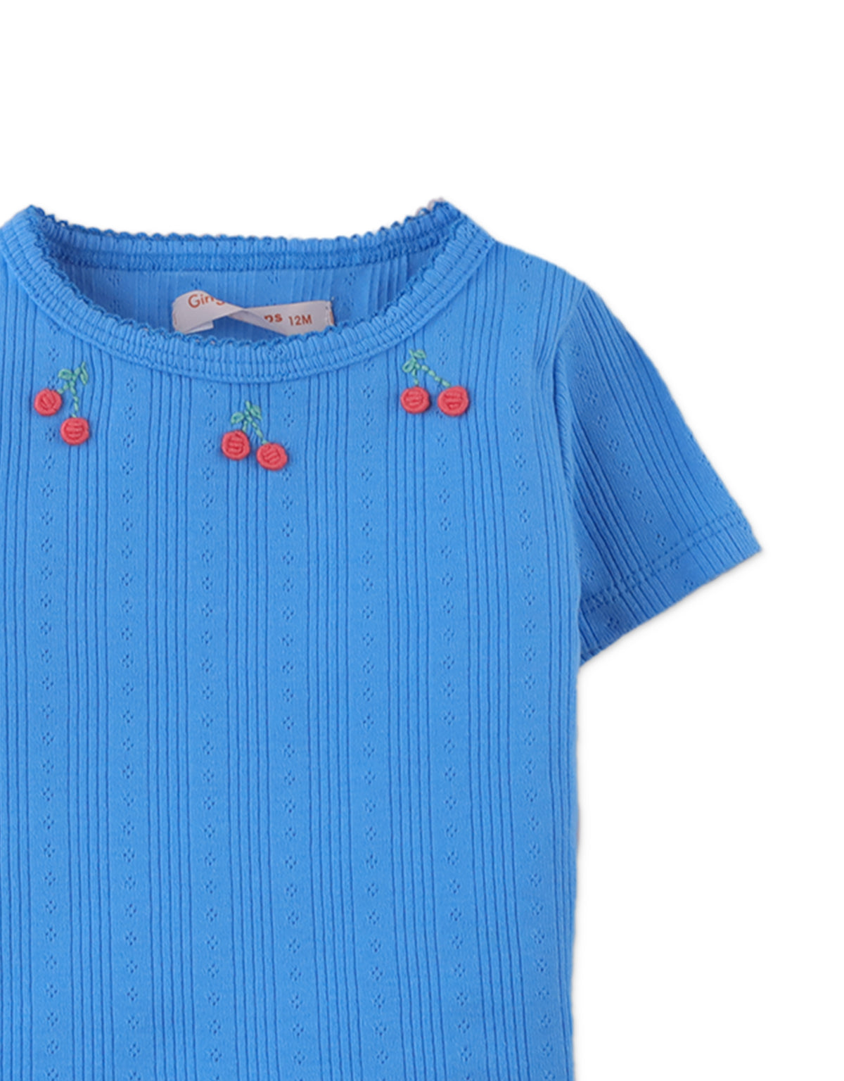 Baby Girls Jacinth Ribbed Tee With Cherry Bullion Embroidery