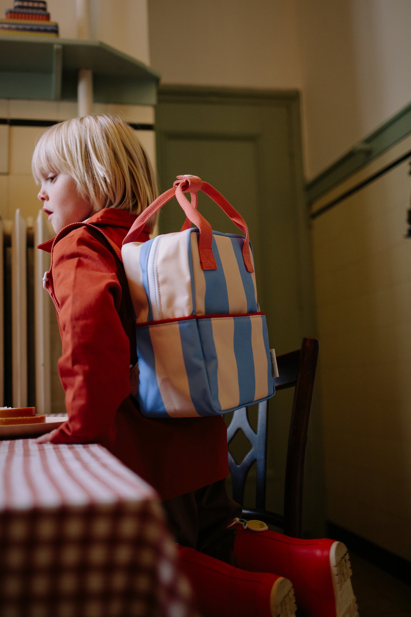 Backpack small • stripes • cloud blue + twiggy beige