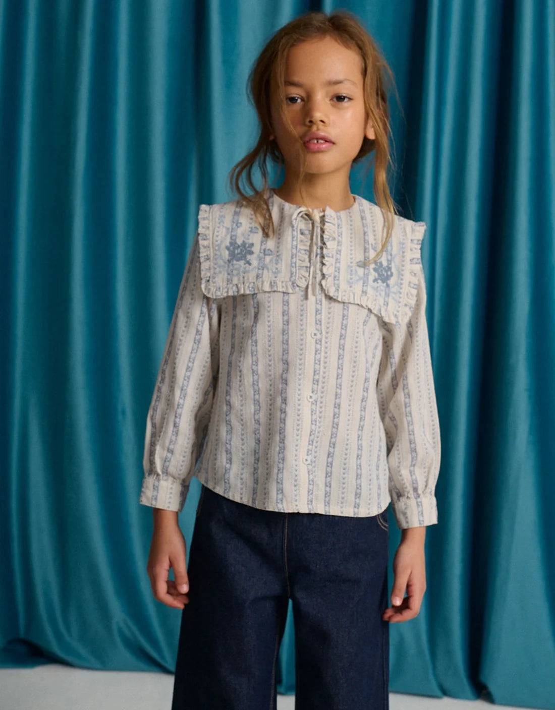 Esmeralda Blouse with Embroidered and Ruffled Bib Collar