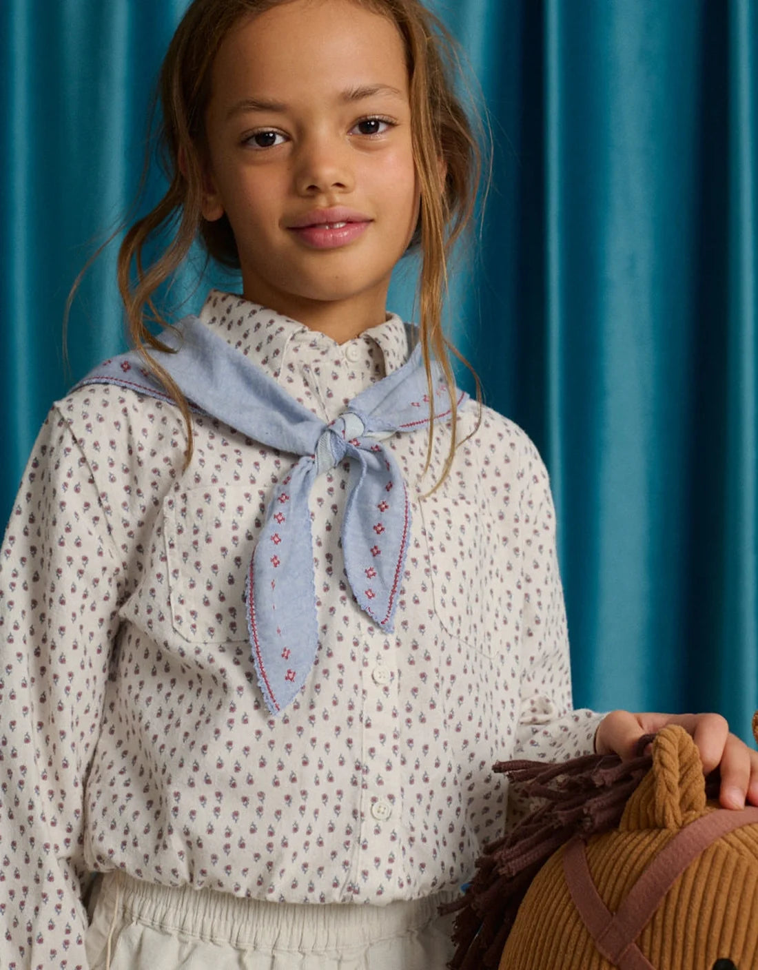 Muriel Top with Elastic Waistband and Contrasting Detachable Scarf