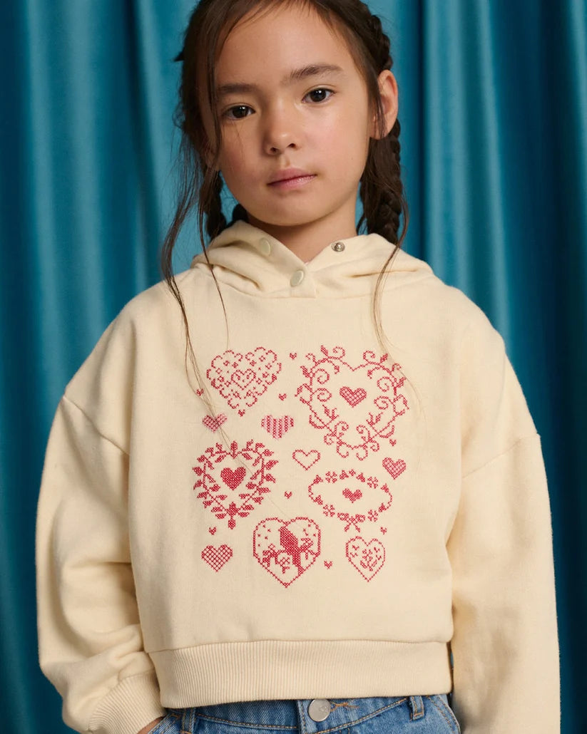 Isabela Hoodie with Hearts Cross-Stitch