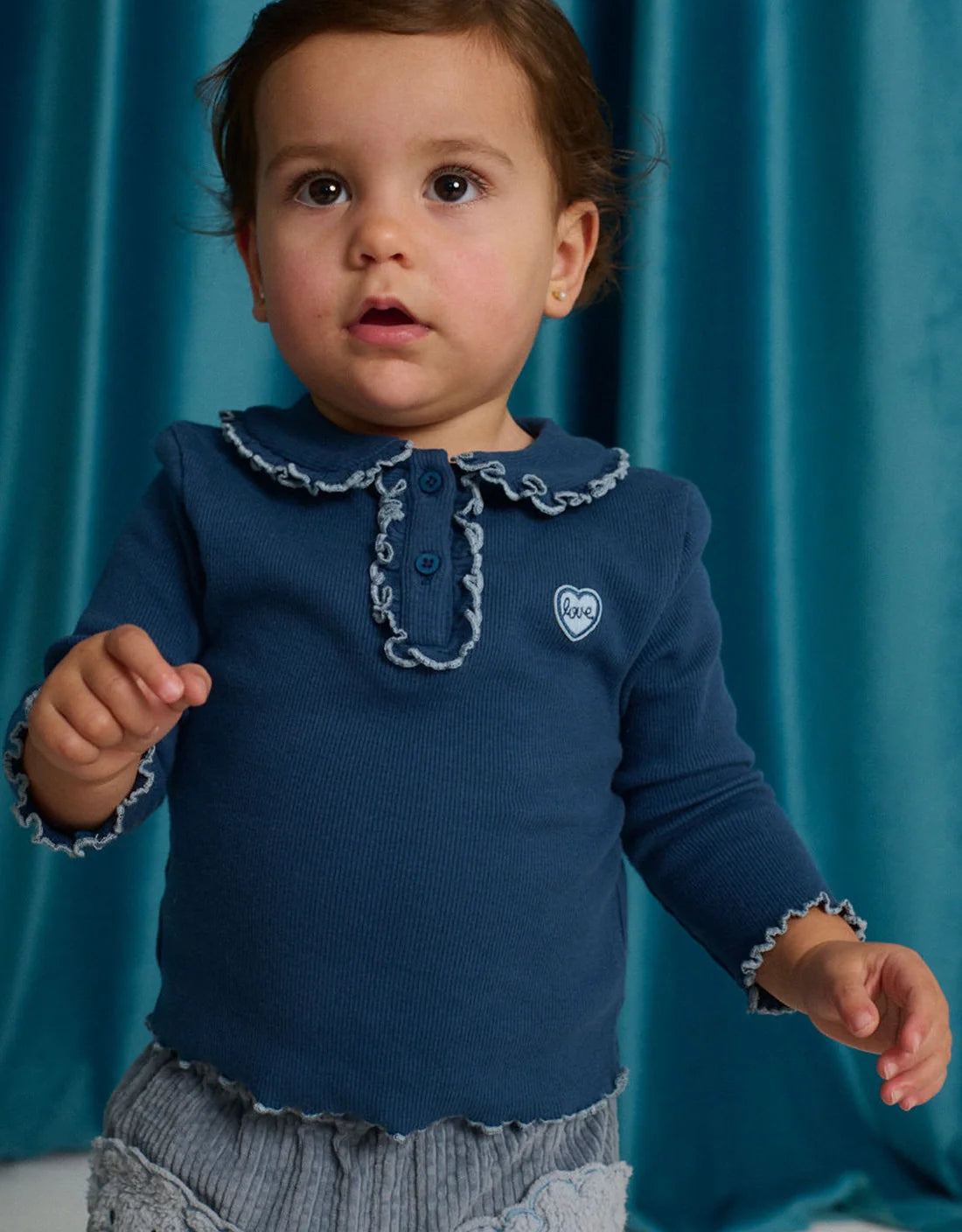 Baby Geraldine Ribbed Tee with Collar and  Love Appliqué