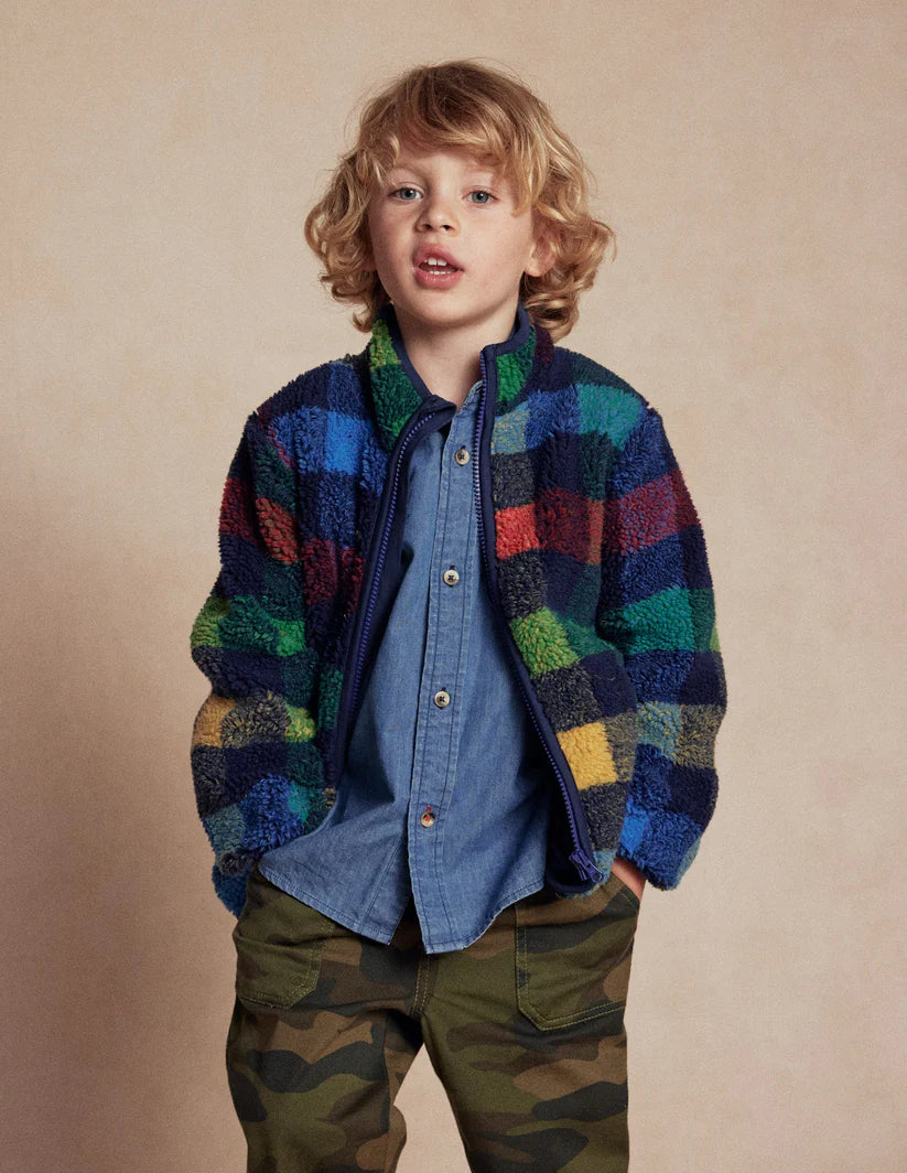 Cosy Borg Jacket-Navy Check