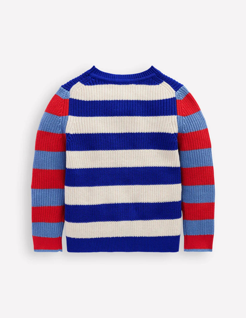 Everyday Cotton Jumper-Bright Blue/Ecru Marl Stripe