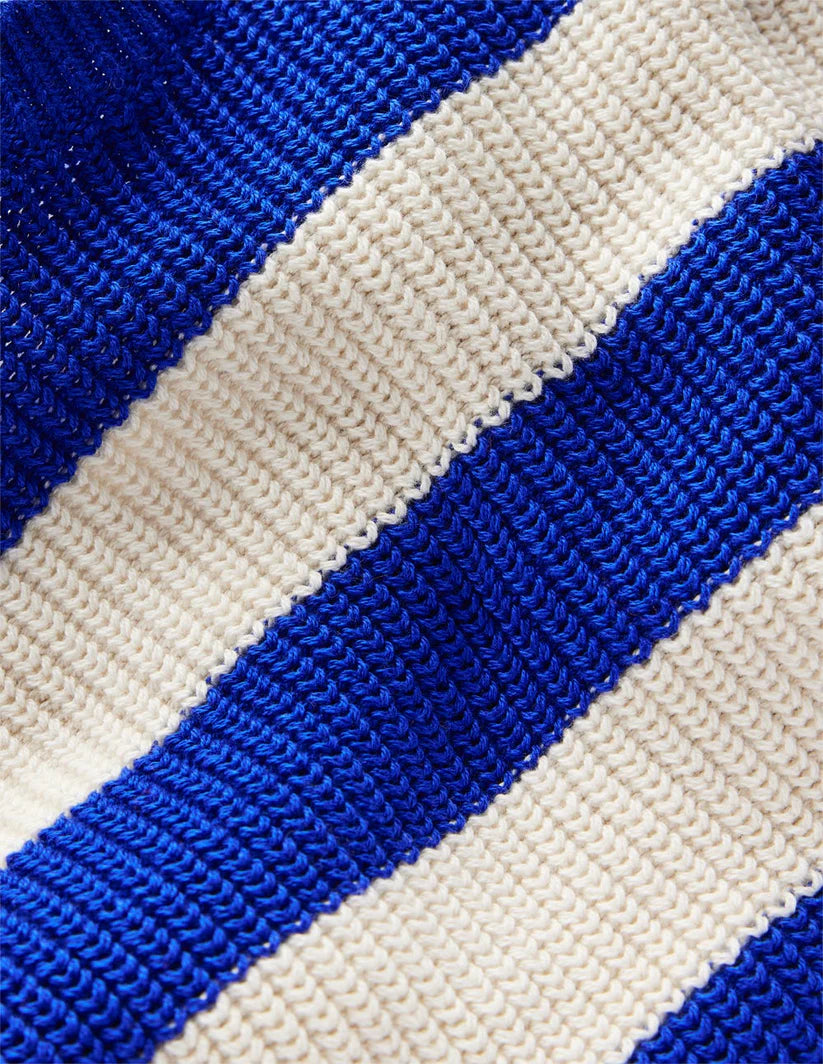 Everyday Cotton Jumper-Bright Blue/Ecru Marl Stripe