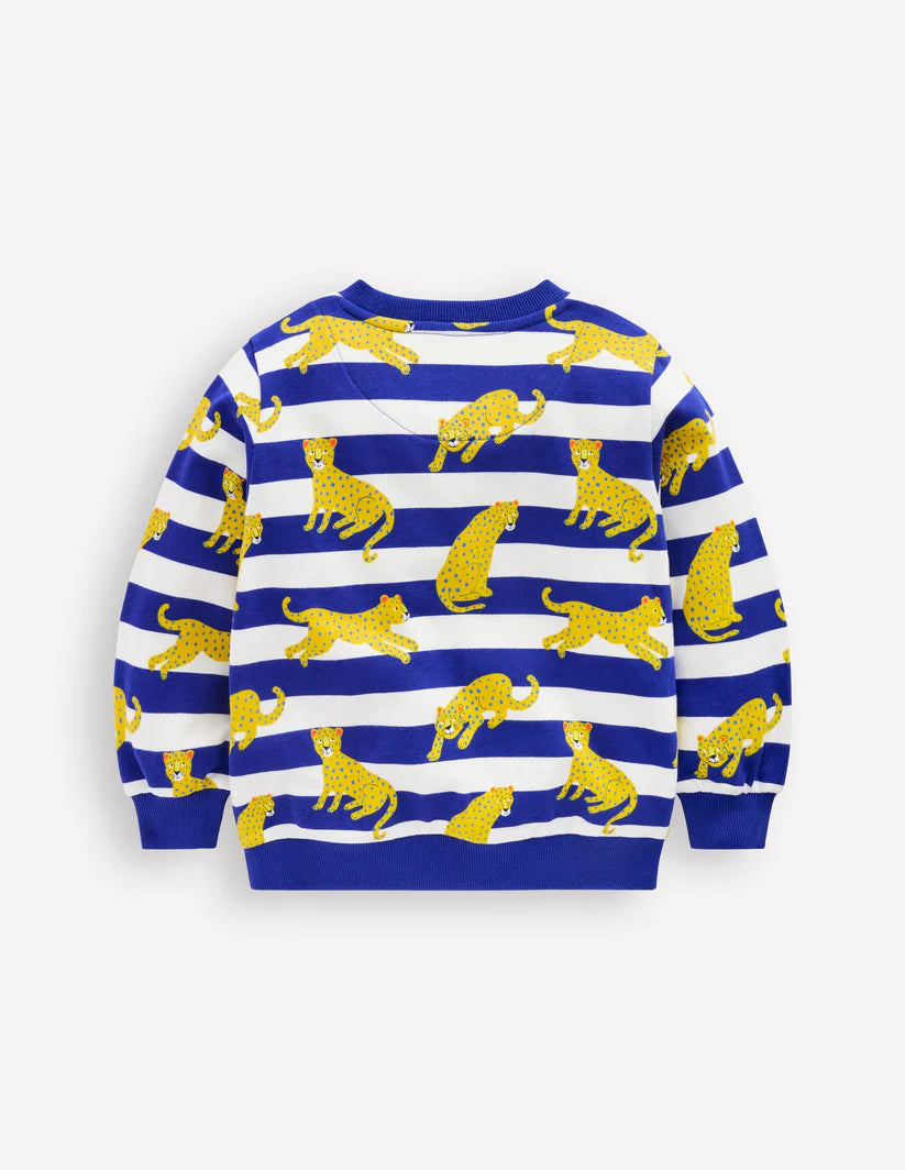 Printed Sweatshirt-Bright Blue Leopard Stripe