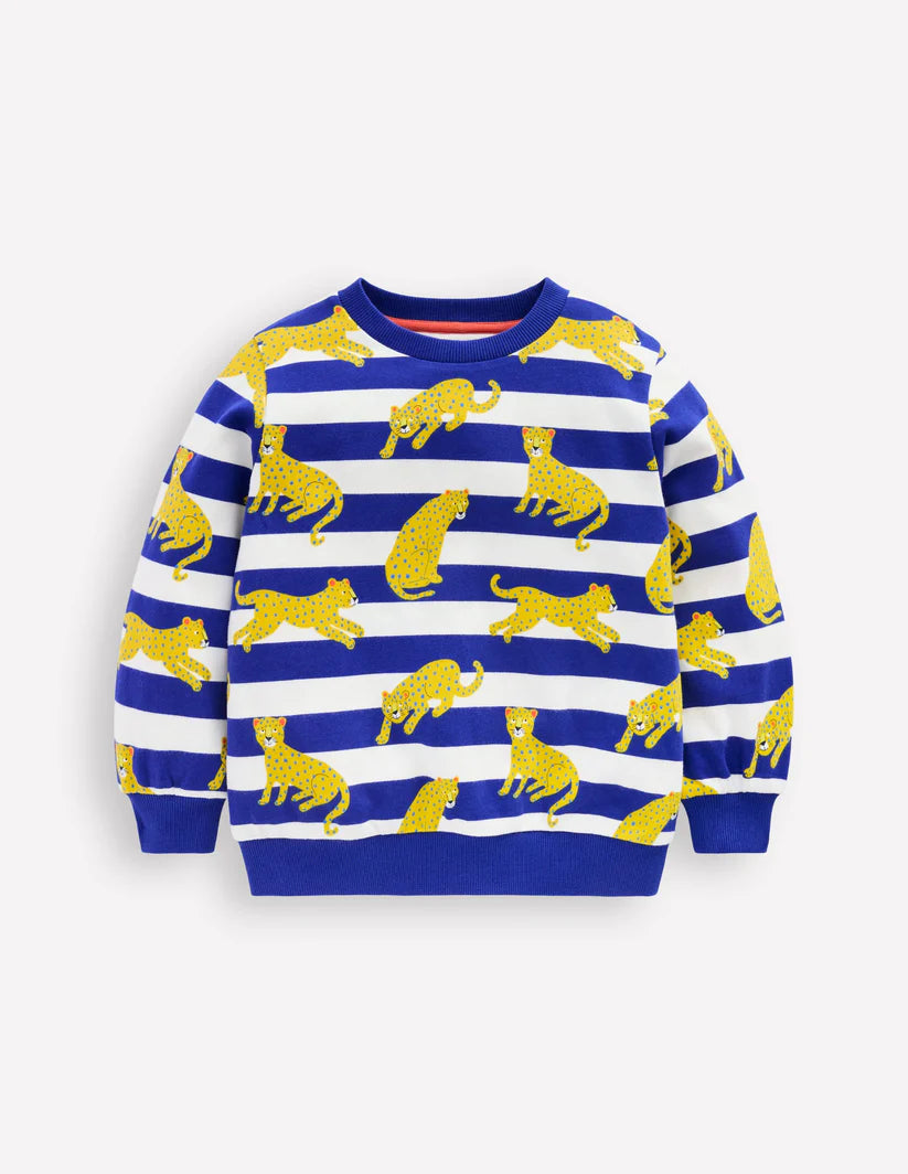 Printed Sweatshirt-Bright Blue Leopard Stripe