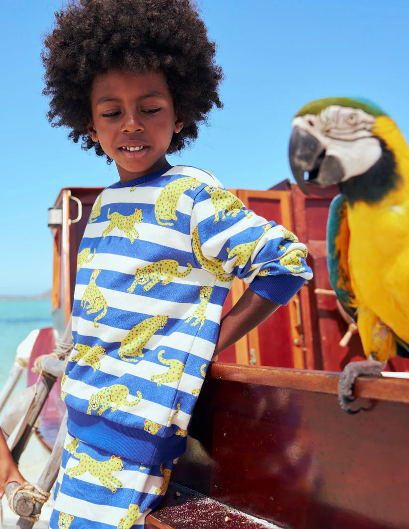 Printed Sweatshirt-Bright Blue Leopard Stripe