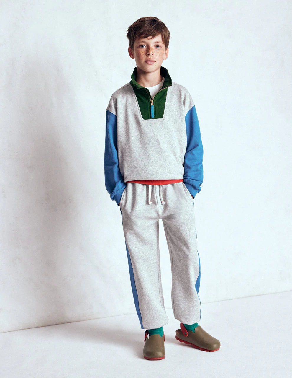 Half-Zip Sweatshirt-Grey Marl Colourblock