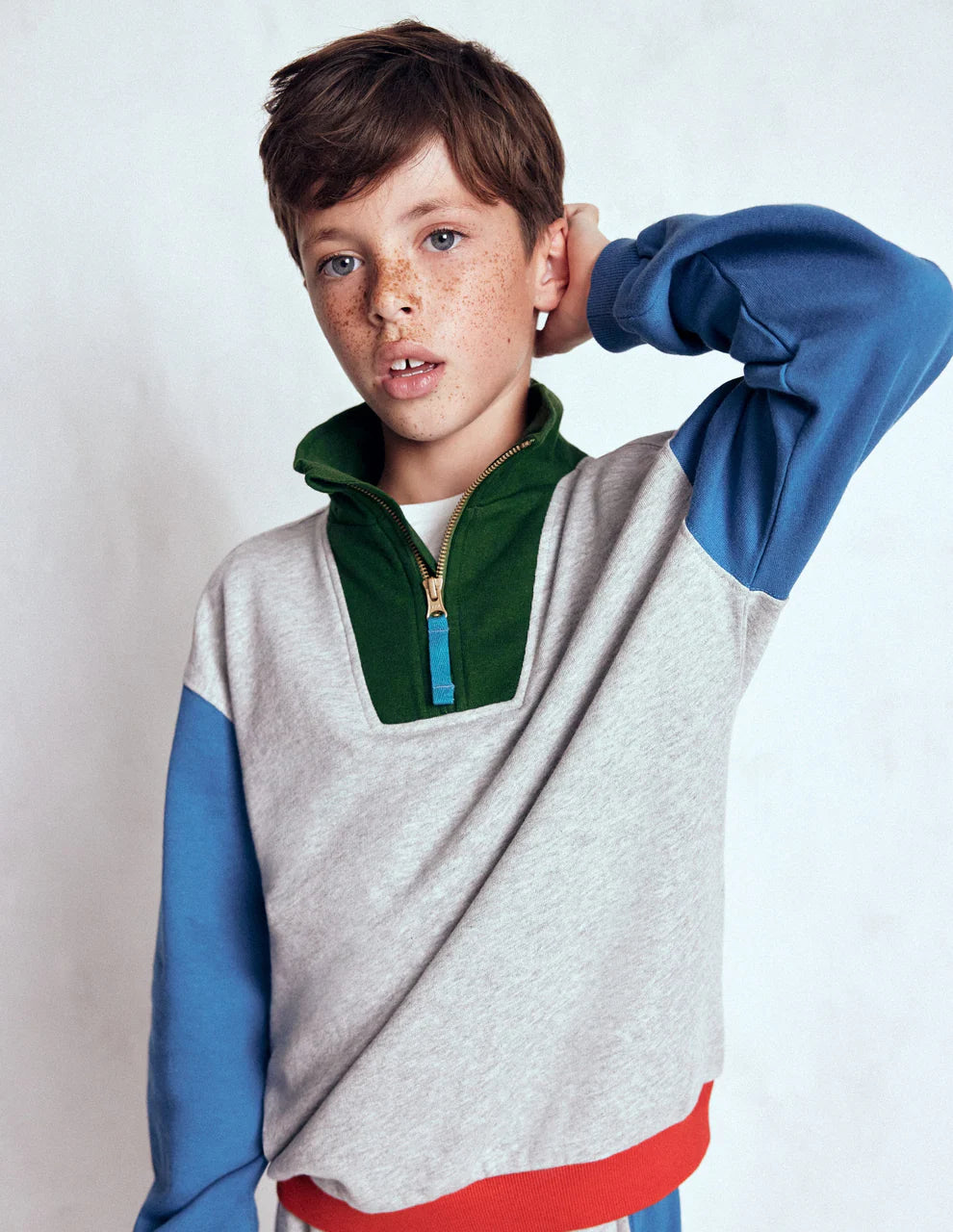 Half-Zip Sweatshirt-Grey Marl Colourblock