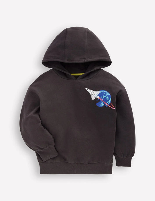 Front and Back Hoodie-Charcoal Space