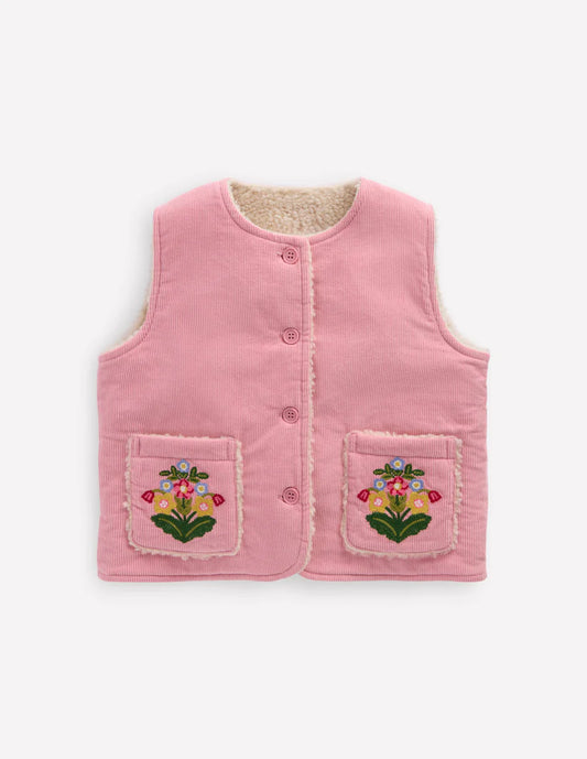 Embroidered Cord Gilet-Vintage Pink