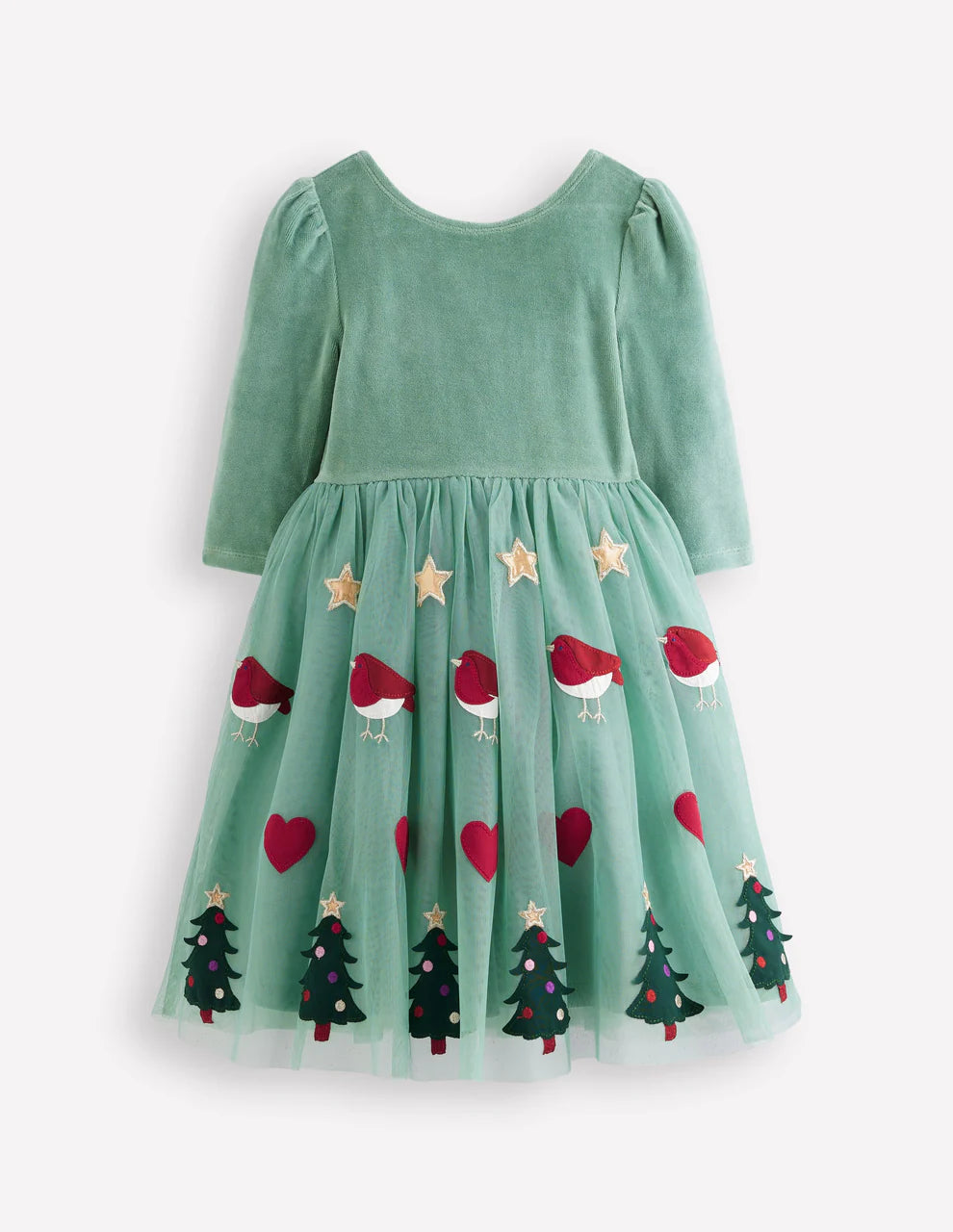 Velour Tulle Appliqué Dress-Robin Motif