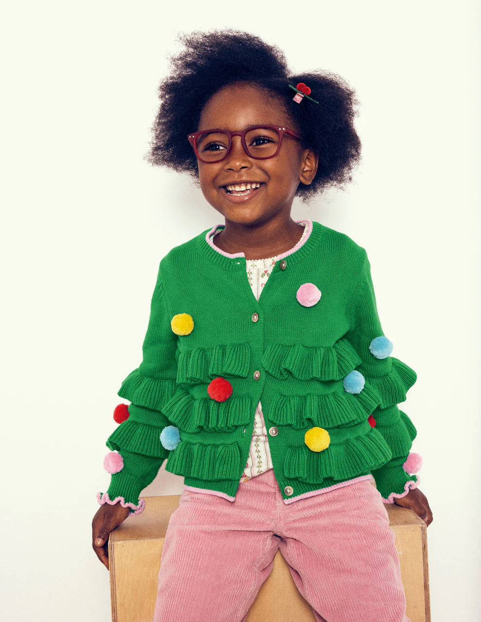 Festive Logo Cardigan-Rich Emerald Christmas Tree