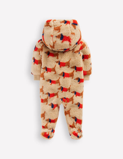 Printed Fleece Pramsuit-Red Sausage Dogs