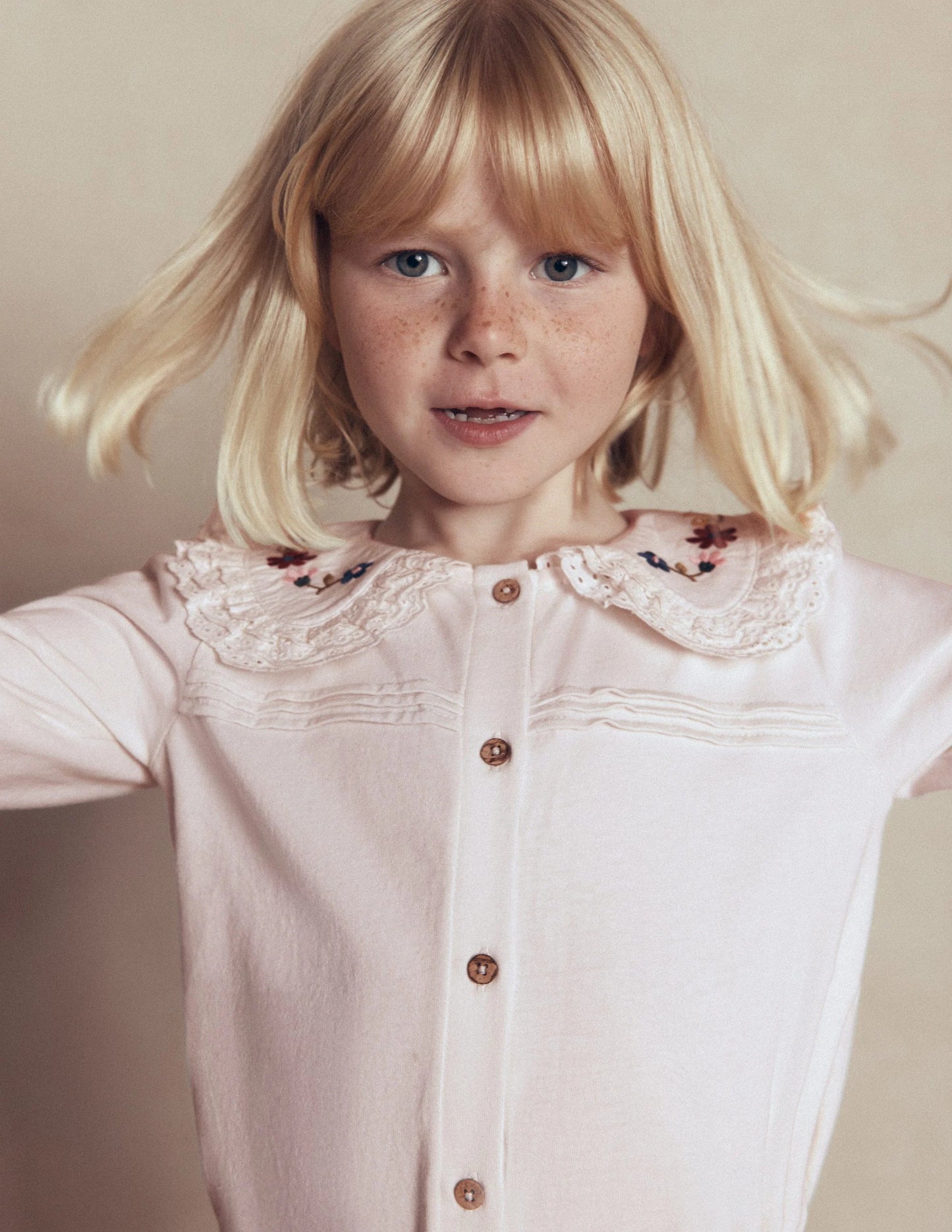 Broderie Collar Jersey Top