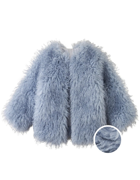 Cressida Coat with Raglan Sleeves in Shaggy Faux Fur