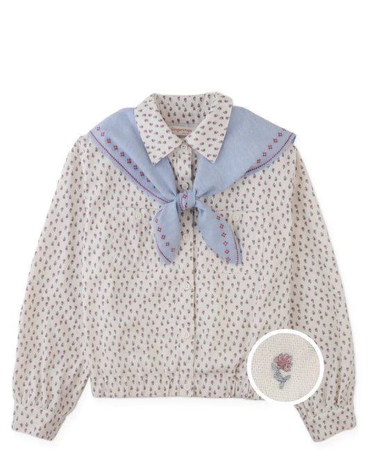 Muriel Top with Elastic Waistband and Contrasting Detachable Scarf