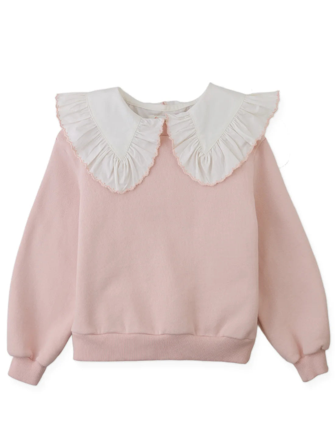 Benedicta Sweater Top with Woven Ruffled Collar