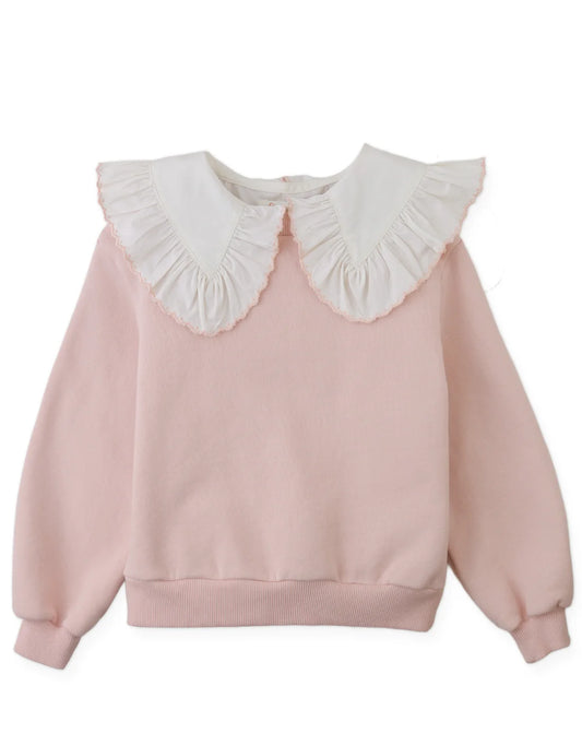 Benedicta Sweater Top with Woven Ruffled Collar