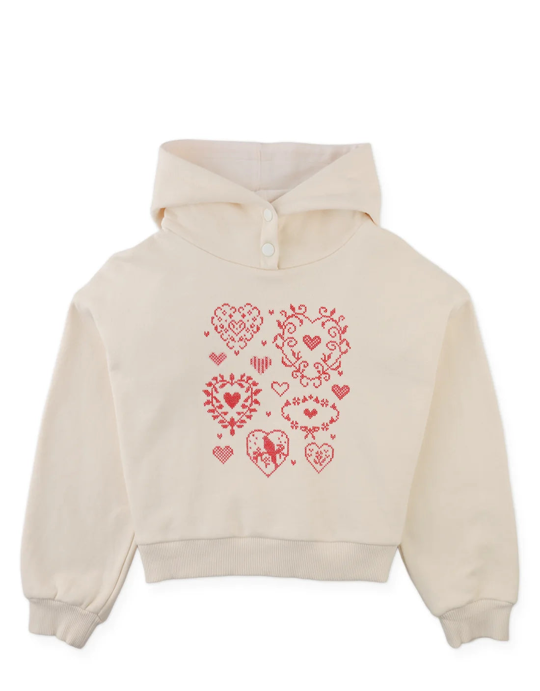 Isabela Hoodie with Hearts Cross-Stitch