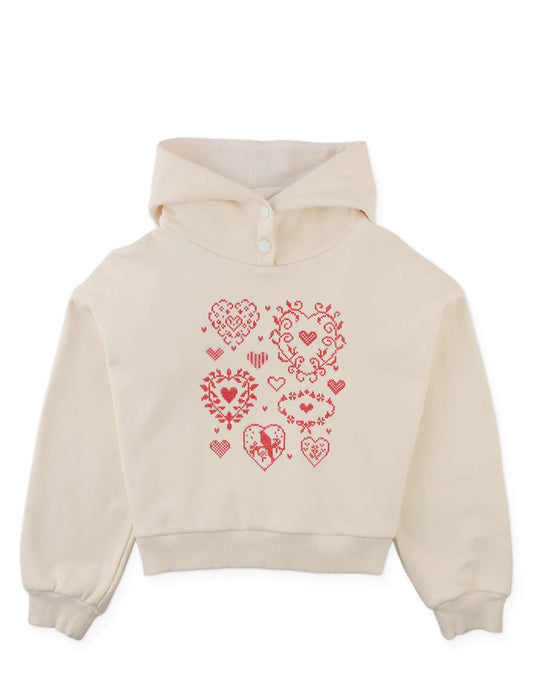 Isabela Hoodie with Hearts Cross-Stitch