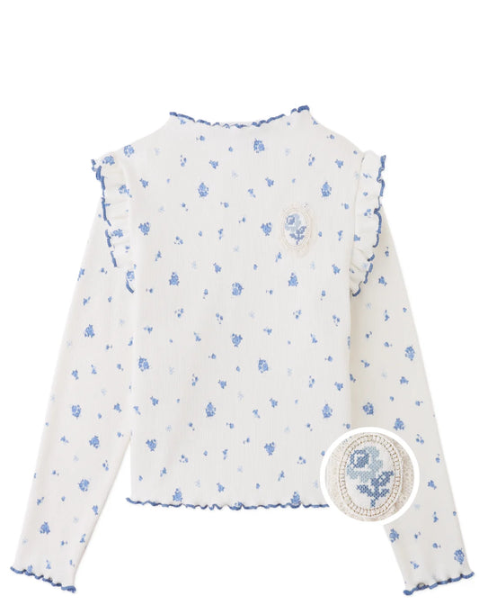 Drusilla Tee with Ruffled Shoulders