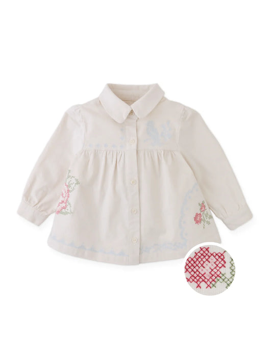 Baby Edith Collared Blouse with Cross-Stitch Embroidery