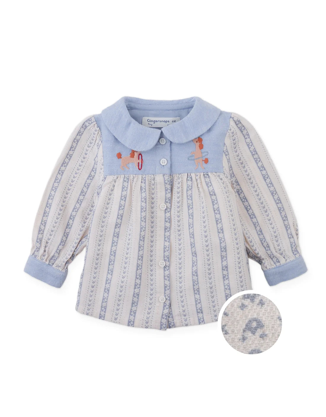 Baby Hester Striped Floral Blouse with Poodle Embroidery