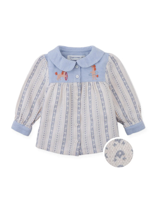 Baby Hester Striped Floral Blouse with Poodle Embroidery